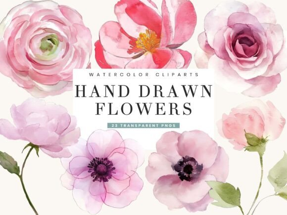 Download Watercolor Hand Drawn Flowers Clipart - Hand drawn flowers Collection
