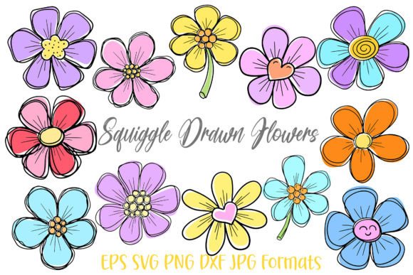 Download Squiggle Doodle Hand Drawn Flowers SVG - Hand drawn flowers Collection