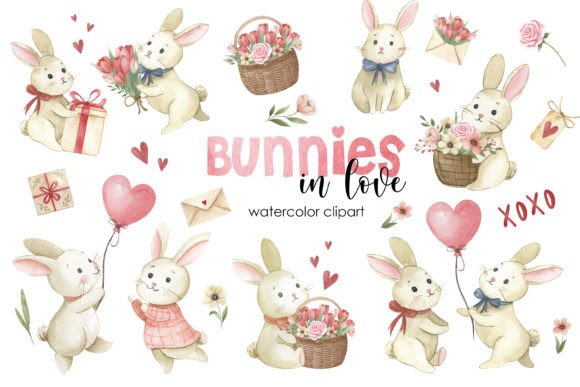 Download Cute Bunnies Valentine's Day Clipart - Premium Bundle