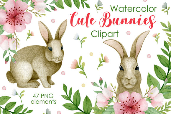 Download Watercolor Cute Bunnies Clipart - Premium Bundle